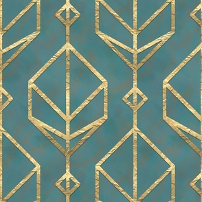 Geometric gold leaf on marble, blue, small