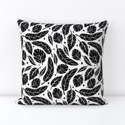 Tropical Leaves in Classic Black on White - Large Scale - Jungle Forest Plants 