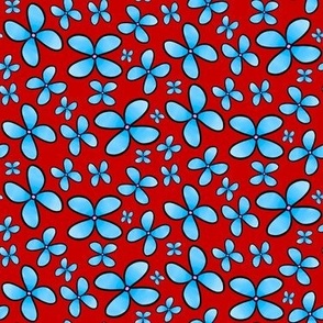 Ditsy Blue Flowers on Red - Small Scale