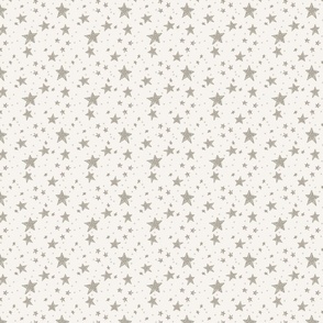 Stamped Random Stars in Neutral Taupe on Off White - Small Scale