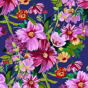 Purple and Pink Blooms on Navy