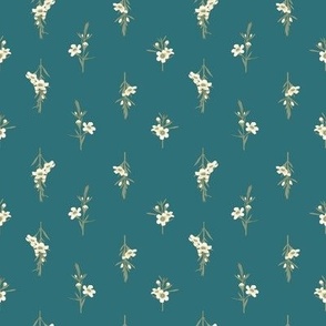 Medium  Australian Native Geraldton Wax White Flowers (Two Directions) with Whaling Waters Teal Background