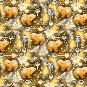 Honeybees and Brown Bears - golden, 1 inch bears 