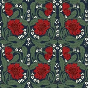 Mini Art Nouveau Australian Natives Waratah Pimpernel with Midnight Blue Background