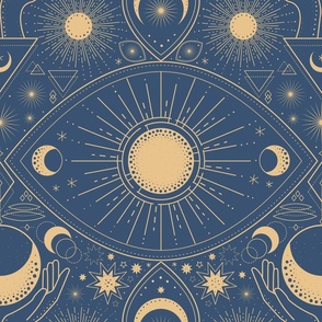 magical celestial tattoo | blue and gold | mystical esoteric background