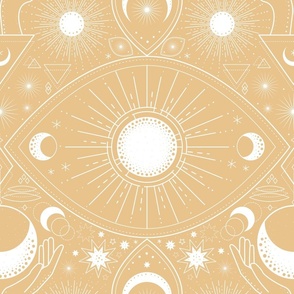 magical celestial tattoo | white and desert yellow | mystical esoteric background