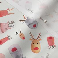Rudolph Reindeer Christmas Fabric Snow White Small 