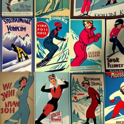 vintage women skier in red