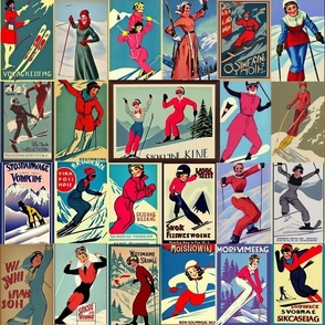 vintage women skier in red