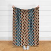 Large Scale linen look diamond zigzags in blue coral and beige