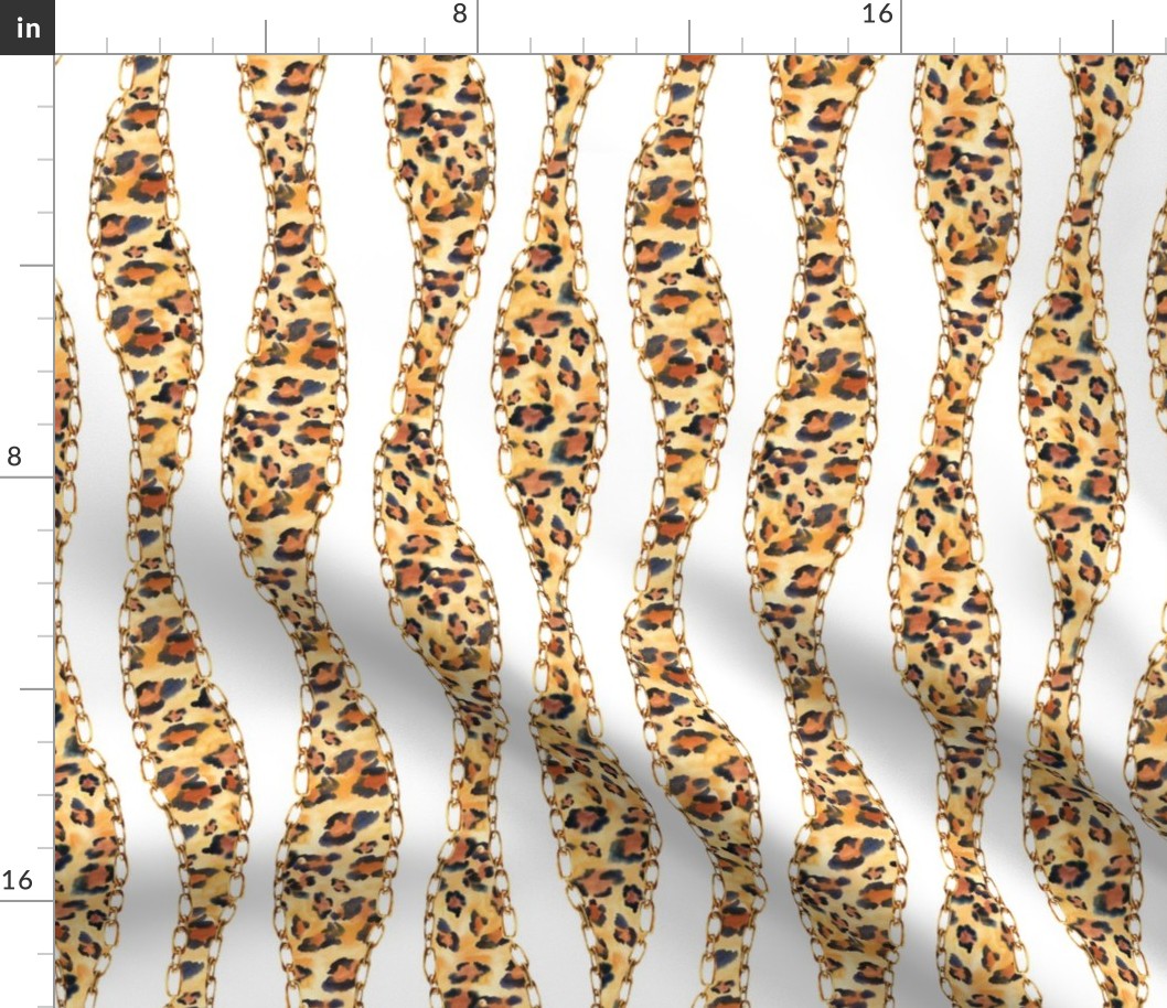 Fashion Leopard Texture with Gold Chains on White