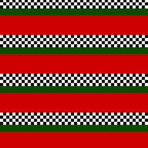 Black and White Squares Red Green Stripes