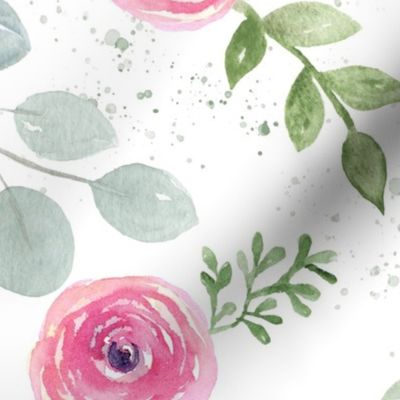 Pink and Green Watercolor Farmhouse Floral