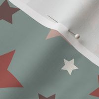 Dusty pink, white and grey retro stars on a blue background