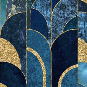 Roaring Twenties Style Moderne Art Deco Fancy Arcs  Pattern Blue Gold