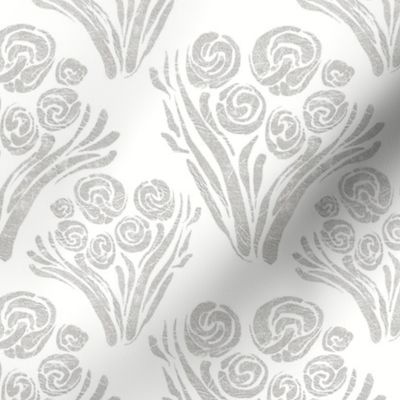 Roses Block Print - Silver Textured