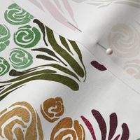 Roses Block Print - Automnal Colors Textured