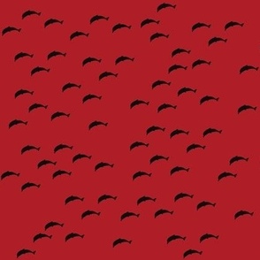 Dolphins, black on red, tiny