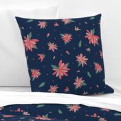 Dahlias navy 18x18