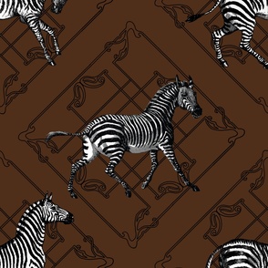 Zebras and Art Deco Latice (brown background)