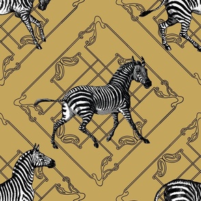 Zebras and Art Deco Latice (yellow background)