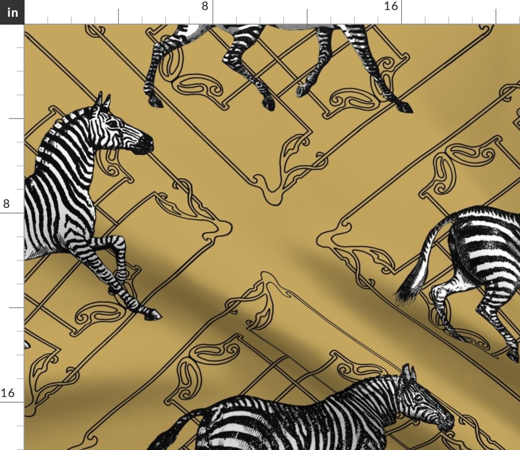 Zebras and Art Deco Latice (yellow background)
