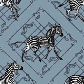 Zebras and Art Deco Latice (blue background)