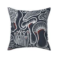 The Mushroom Garden - Medium - charcoal, white and red - fall, mushrooms, botanical, fungi, fungus