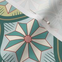 Retro Christmas Geometric Ogee Stars - rose pink, dark teal, ivory, sea glass, teal - medium