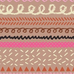 Retro Boho Embroidery Stripes in Camel Tan