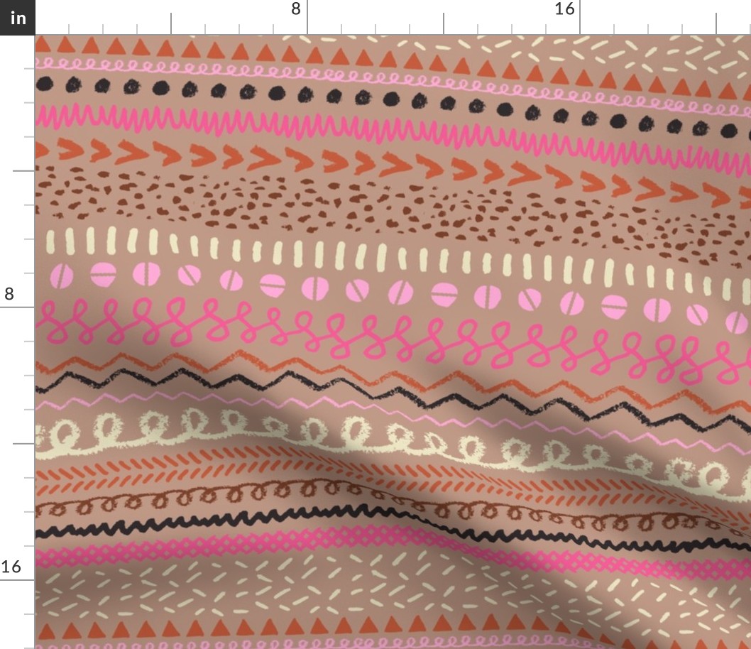 Retro Boho Embroidery Stripes in Camel Tan