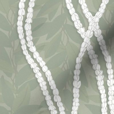 master-smaller-Neutral strands of Pikake lei-on maile leaves copy