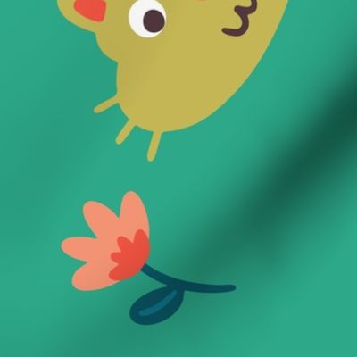 Cartoon Cute Cat Flower Seamless Pattern Background
