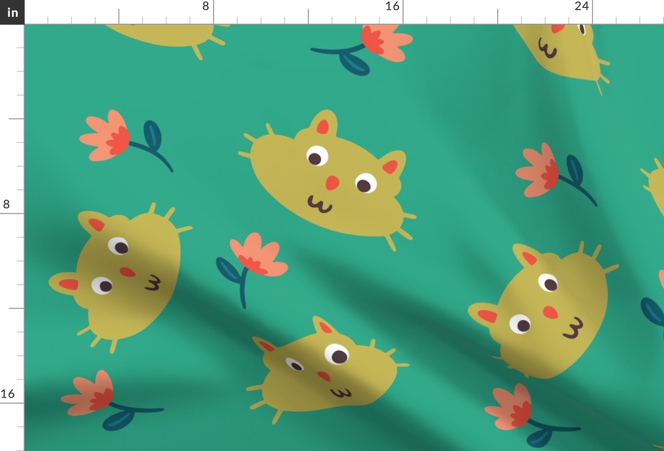 Cartoon Cute Cat Flower Seamless Pattern Background