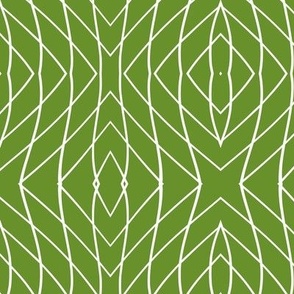White line art on moss green