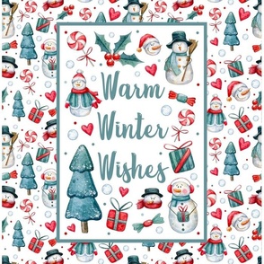 14x18 Panel Warm Winter Wishes Snowmen for DIY Garden Flag Kitchen Towel or Small Wall Hanging