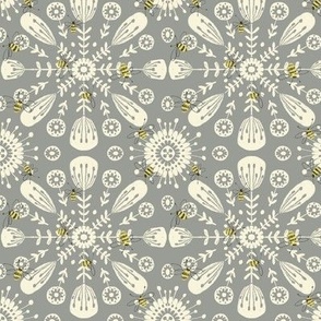  Retro floral bees ( grey and cream ) 