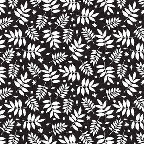 Black and White Autumn Leaves - Ditsy Small Scale