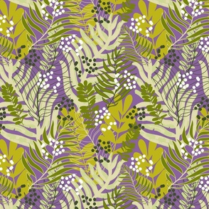 Tropical Leaves on Orchid Purple with Autumn Colours #89629D