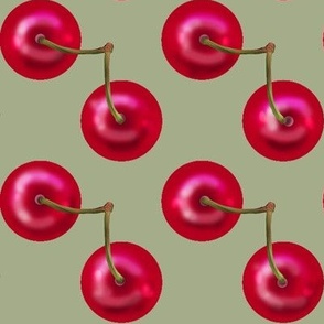 Cherry Polka Dots on Sage Green
