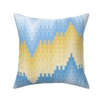 Pastel Blues and Golds Bargello-work Flame-stitch Chevron Cheater Quilt