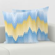Pastel Blues and Golds Bargello-work Flame-stitch Chevron Cheater Quilt