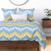 Pastel Blues and Golds Bargello-work Flame-stitch Chevron Cheater Quilt