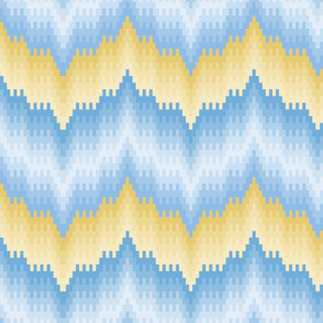 Pastel Blues and Golds Bargello-work Flame-stitch Chevron Cheater Quilt