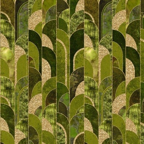 Roaring Twenties Style Moderne Art Deco Fancy Arcs  Pattern Green Gold Smaller Scale