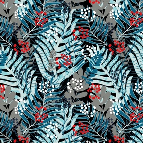 Tropical Leaves on Black (Tropical Flamingo Collection)