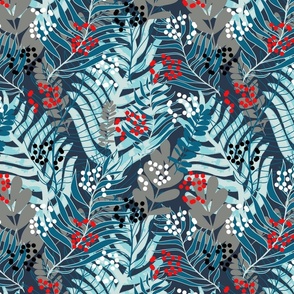 Tropical Leaves on Navy Blue (Tropical Flamingo Collection)