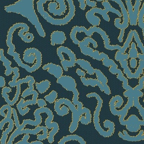 Damask design Teal with a fine edge - large scale