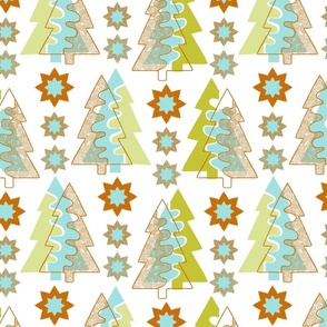 Christmas trees and stars on a white background medium 
