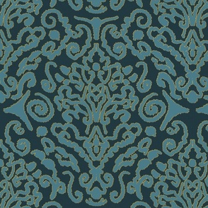 Damask design Teal with a fine edge - medium scale